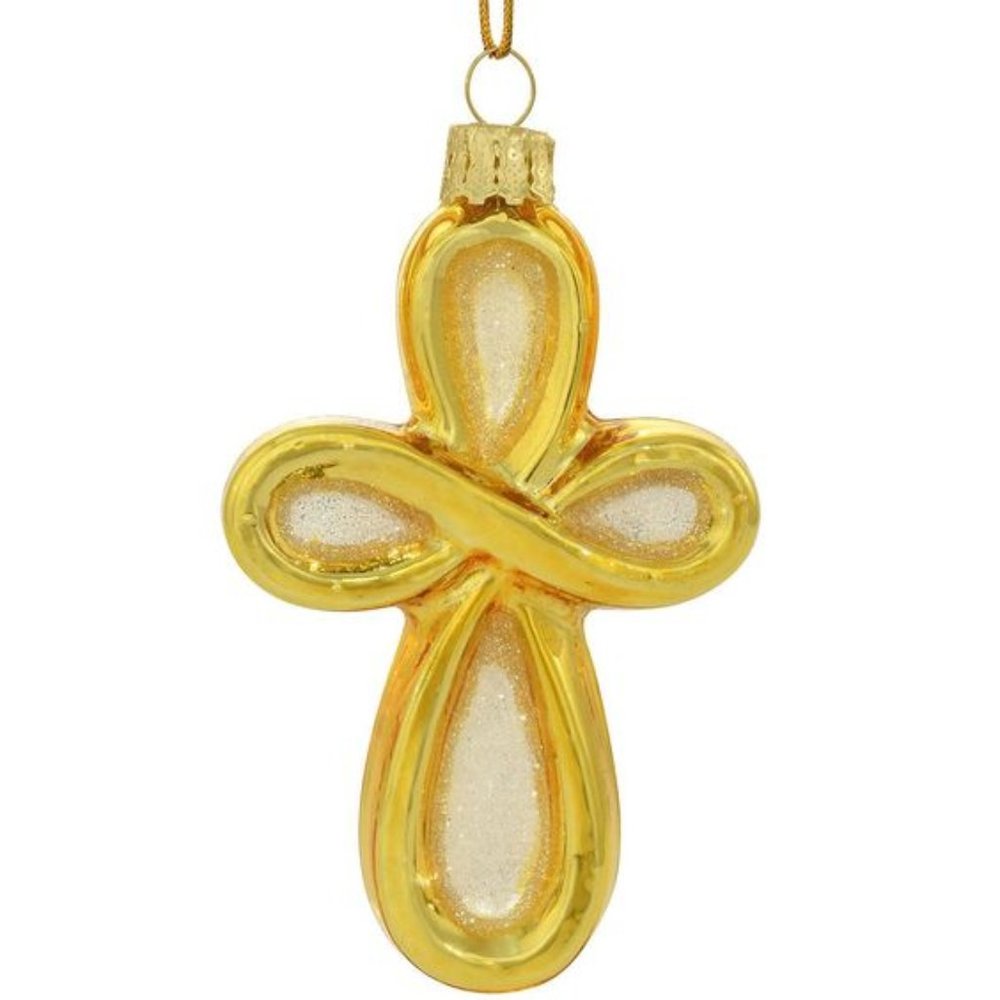 NWT Bronners Glass Gold Infinity Cross Hanging Ornament-glass- 4" x 2 1/2"x 1"